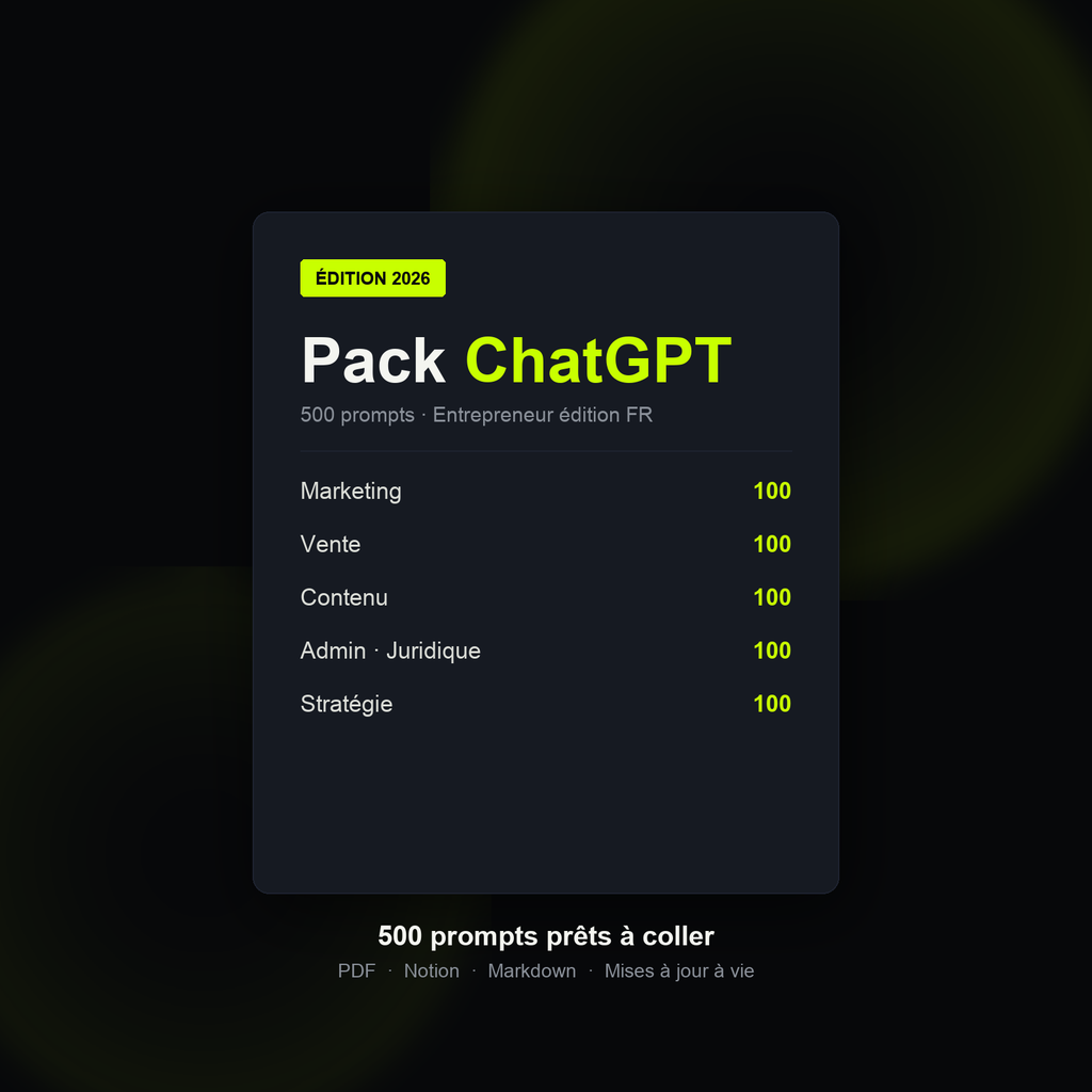 Pack ChatGPT Entrepreneur — 500 prompts (édition 2026)