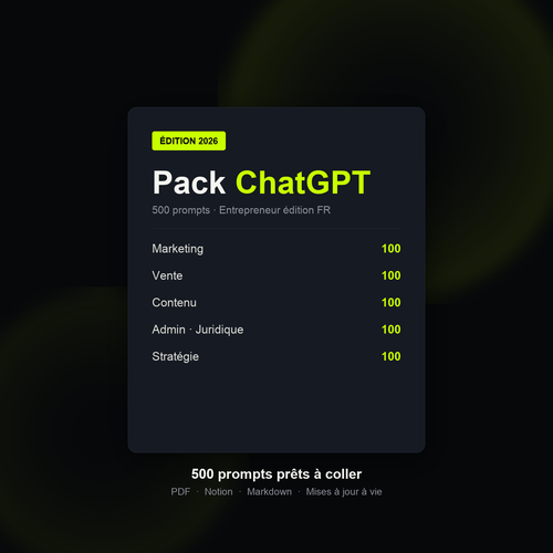 Pack ChatGPT Entrepreneur — 500 prompts (édition 2026)